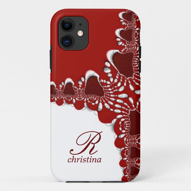 Red White Tribal Lace  Fractals Monogram Case-Mate iPhone Hülle (Rückseite)