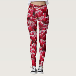 Red White Tulips Muster Legierung Leggings