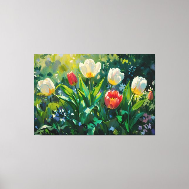 *~* Red White Tulips TV2 Stretched Canvas Print Leinwanddruck (Vorderseite)