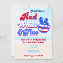 Red White & Two Birthday Einladungen 4. Juli
