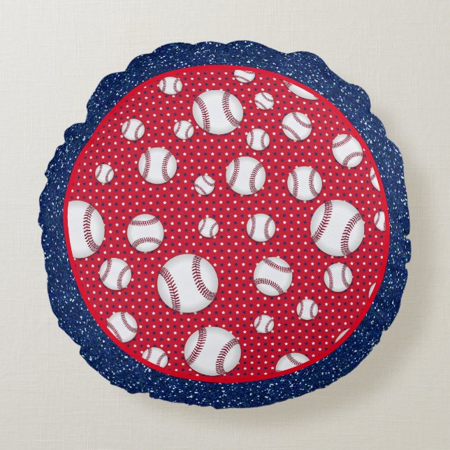 Red White und Blue Baseball Rundes Kissen (Vorderseite)