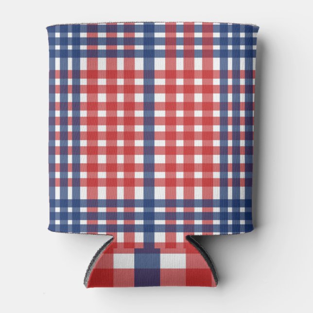 Red White und Blue Gingham Kariert Dosenkühler (Vorderseite)