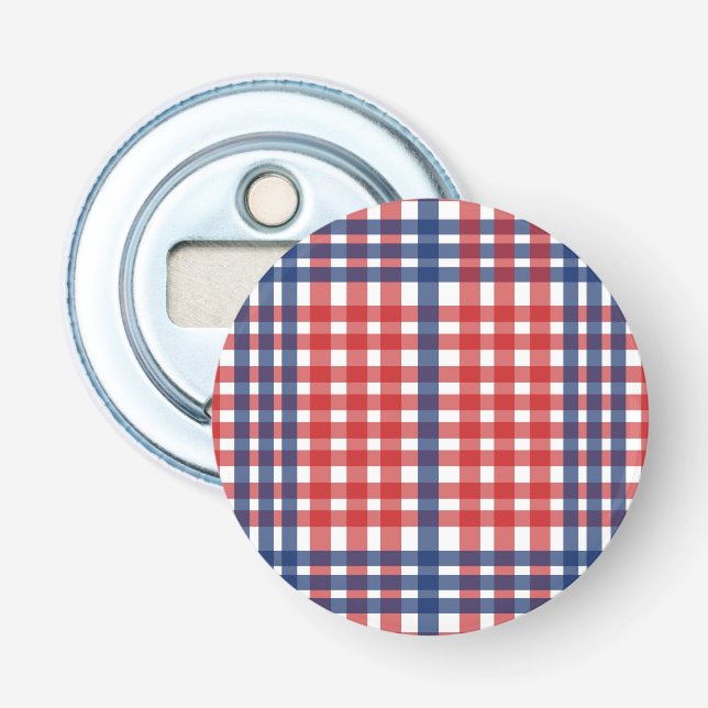 Red White und Blue Gingham Kariert Flaschenöffner (Vorderseite)