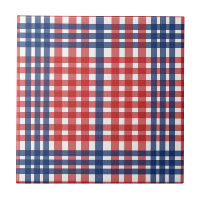 Red White und Blue Gingham Kariert Fliese (Vorderseite)