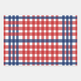 Red White und Blue Gingham Kariert Geschenkpapier Set