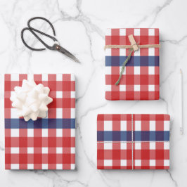 Red White und Blue Gingham Kariert Geschenkpapier Set