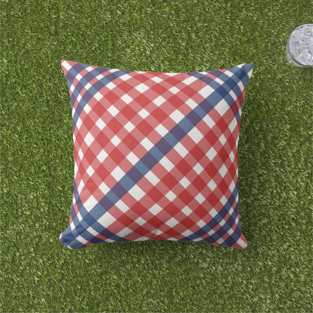 Red White und Blue Gingham Kariert Kissen (Golfball-Marker)