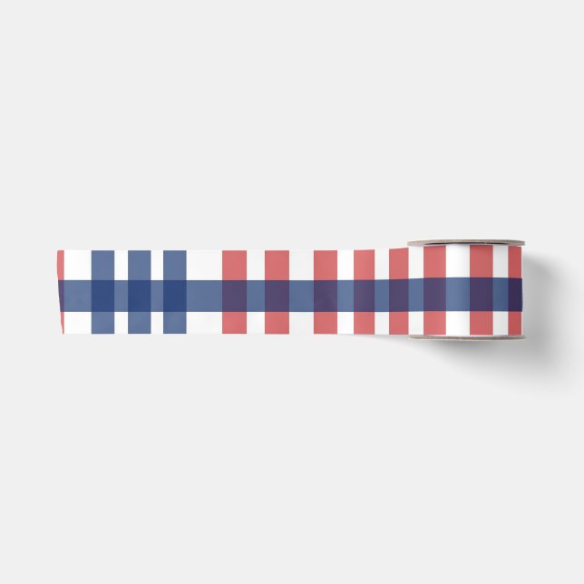 Red White und Blue Gingham Kariert Satinband (Vorderseite)