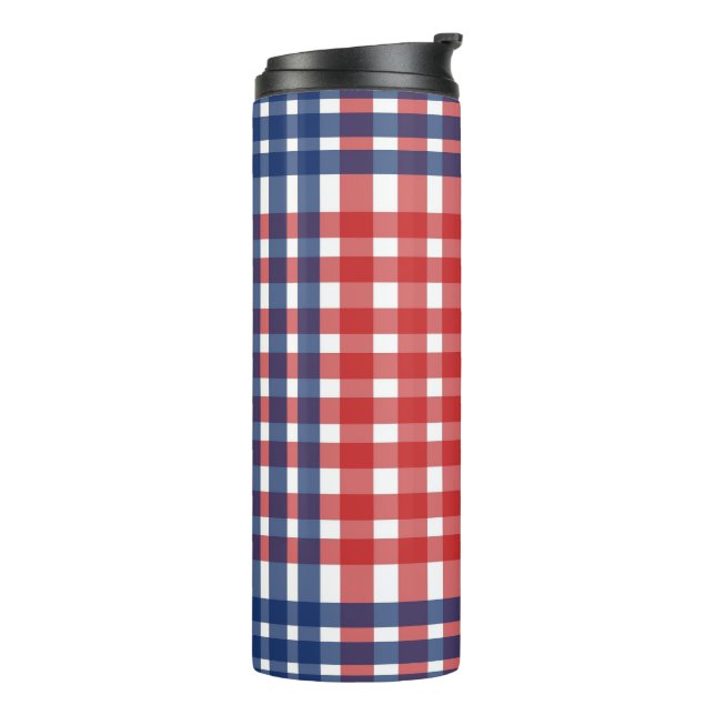 Red White und Blue Gingham Kariert Thermosbecher (Nach links gedreht)