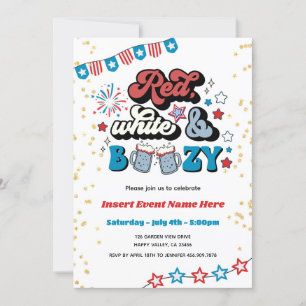 Red White und Boozy 4. Juli Party Erwachsene Einladung