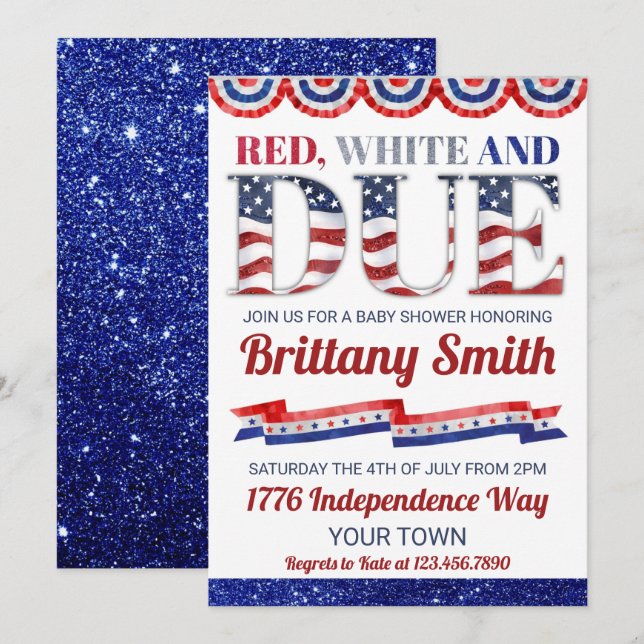 Red White und Due 4. Juli Babydusche Einladung (Vorne/Hinten)