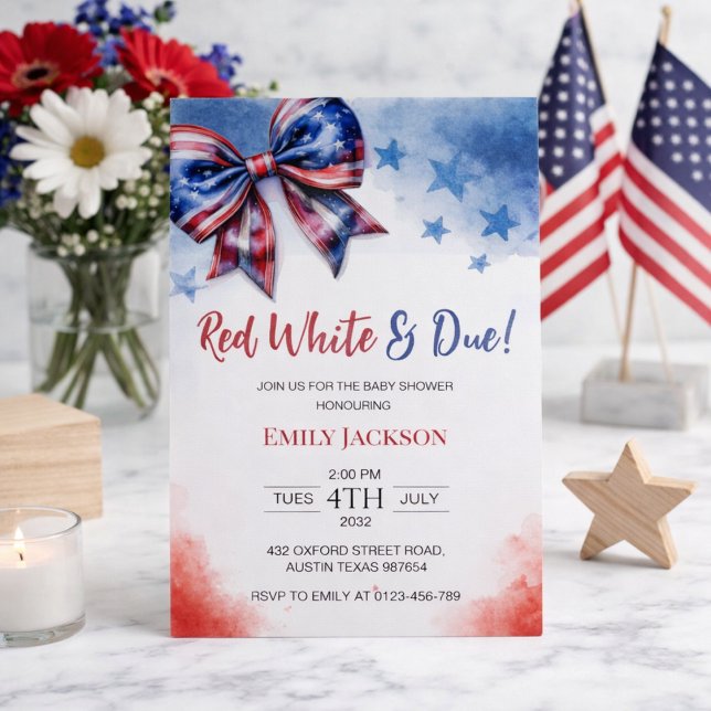 Red White und Due 4. Juli Bow Baby Dusche Einladung (Von Creator hochgeladen)