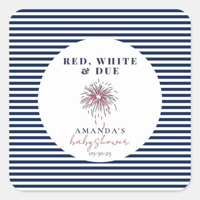 Red White und Due Patriotic Baby Dusche Quadratischer Aufkleber (Vorderseite)