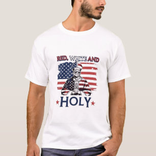 Red White und Heiliger Papst Leo 4. Juli USA T-Shirt