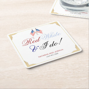 Red White und ich tun 4. Juli Patriotische Hochzei Rechteckiger Pappuntersetzer