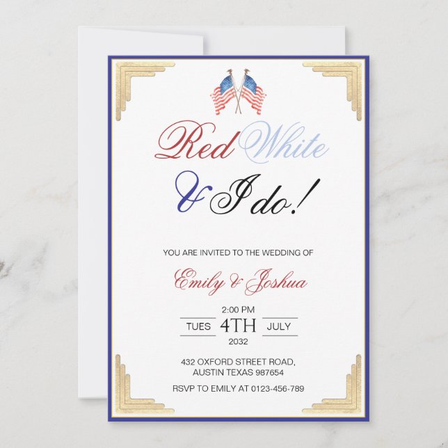 Red White und ich tun American Patriotic Wedding Einladung (Vorderseite)