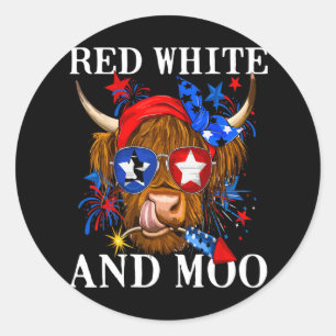 Red White und Moo Patriotic Kuh USA Flagge Funny 4 Runder Aufkleber