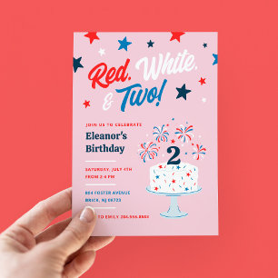 Red White und Two 2. Geburtstags Party Einladung