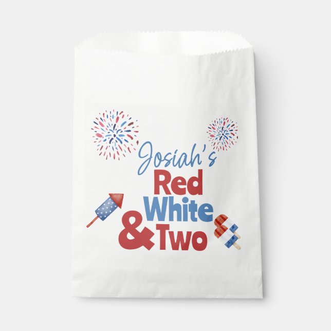 Red White und Two Birthday Party Geschenktütchen (Vorderseite)