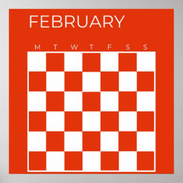 Red White Undated Checked February Calendar Poster