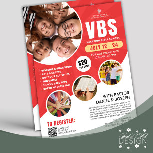 Red & White VBS Vacation Bible School Kirche Jugen Flyer