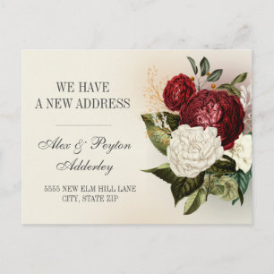 Red White Vintag Floral Adressenänderung Postkarte