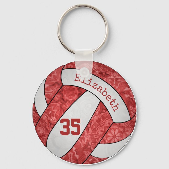Red white volleyball Schlüsselanhänger w name jers (Vorderseite)