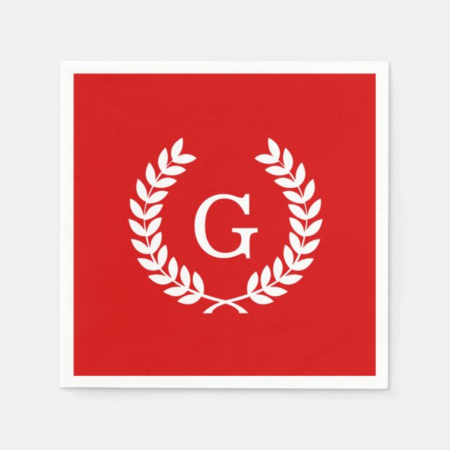 Red White Wheat Laurel Wreath Initial Monogram Serviette (Vorderseite)