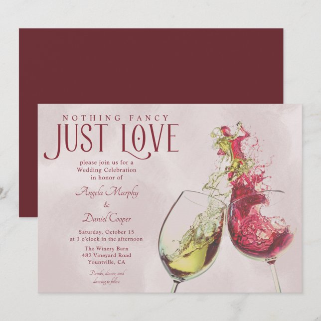 Red White Wine Dance Just Liebe Hochzeit Einladung (Vorne/Hinten)