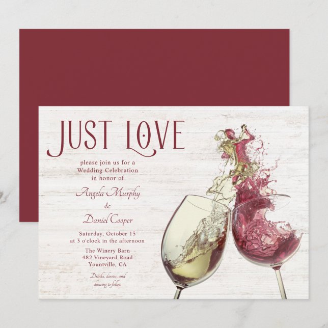 Red White Wine Dance Just Liebe Hochzeit Einladung (Vorne/Hinten)