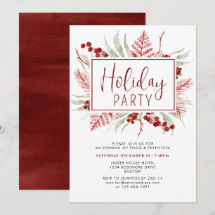 Red White Winter Botanic Holiday Party Einladung
