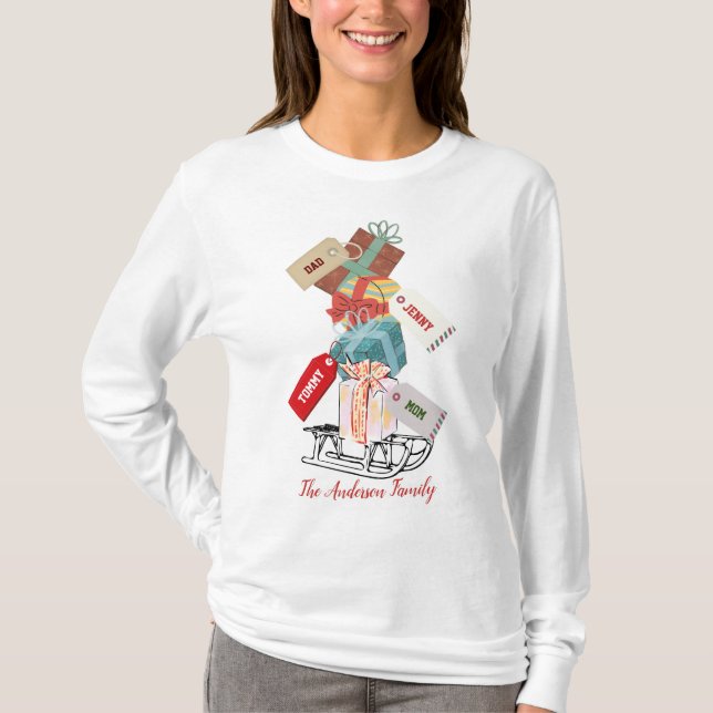 Red White Winter Schlitten Niedlich Moderne Weihna T-Shirt (Vorderseite)