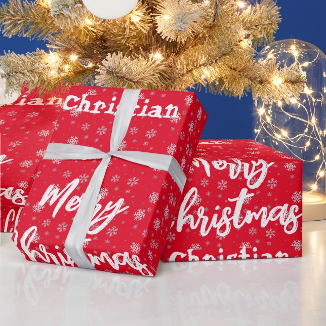 Red White Winter Snowflake Muster Frohe Weihnachte Geschenkpapier (Feiertage)