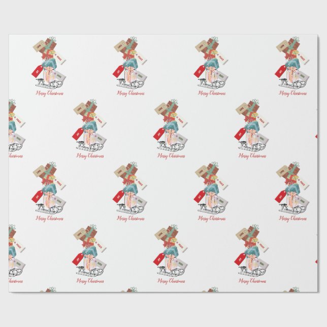 Red White Winter Wonderland Frohe Weihnachten Geschenkpapier (Flach)
