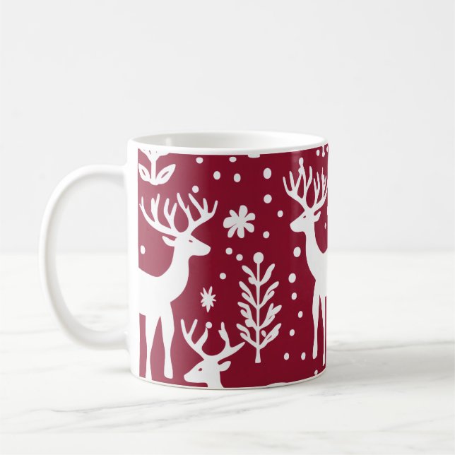Red & White Winter Wonderland Reindeer Mug (Gauche)
