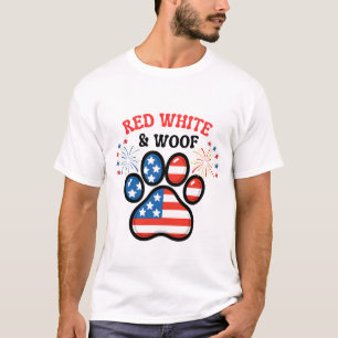 Red White Woof Dog 4. Juli Spaß T-Shirt