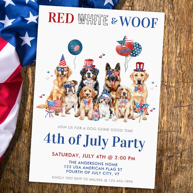 Red White & Woof Funny Patriotic Hunde 4. Juli Einladung (Von Creator hochgeladen)