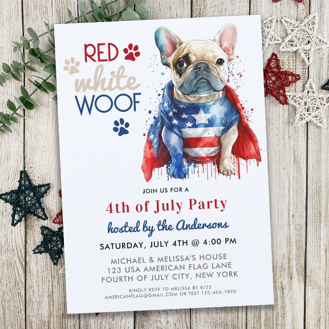 Red White Woof Patriotic French Bulldog 4. Juli Einladung (Von Creator hochgeladen)