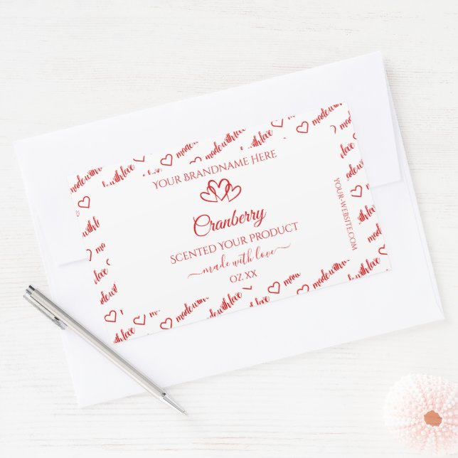 Red White Word Cloud Product Labels Niedlich Heart Rechteckiger Aufkleber (Umschlag)