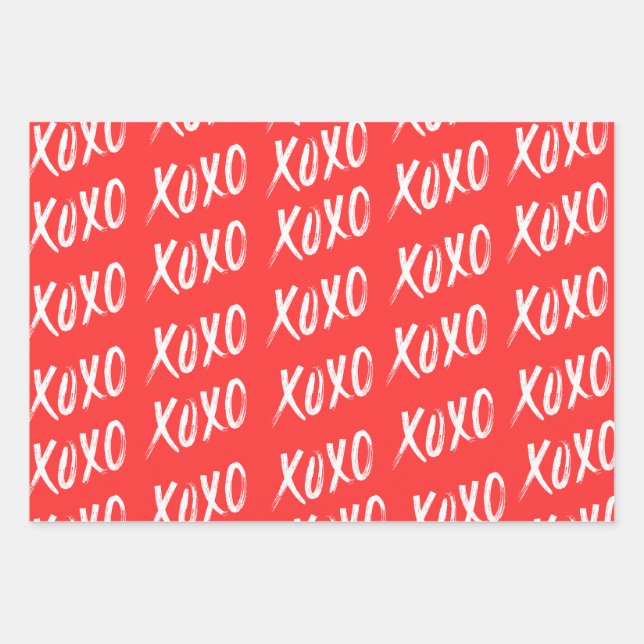 Red White Yellow XOXO Musterskript Geschenkpapier Set (Vorderseite)