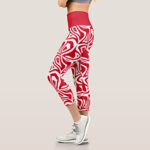 Red & White Zebra Stripes Femmes Capris Leggings