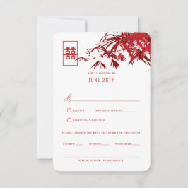 Red & White Zen Bamboo Blätter Chinesischer Hochze Einladung