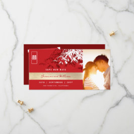 Red White Zen Bamboo Blätter Foto Chinesische Hoch Save The Date