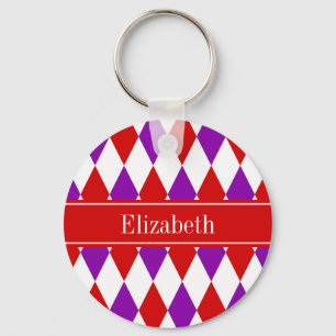 Red WhLila Harlequin Red Name Monogram Schlüsselanhänger