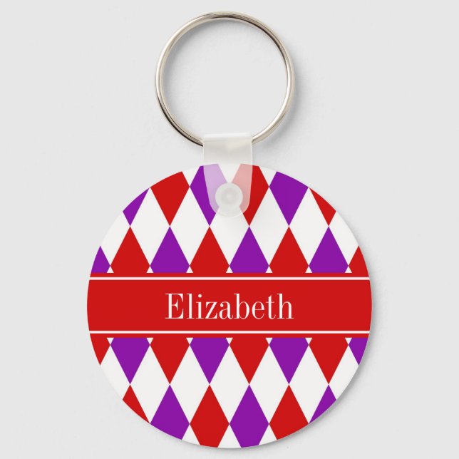 Red WhLila Harlequin Red Name Monogram Schlüsselanhänger (Vorderseite)