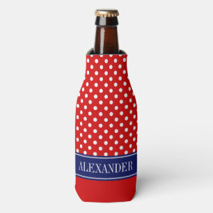 Red WhPolka Dot CB Navy Name Monogram Flaschenkühler