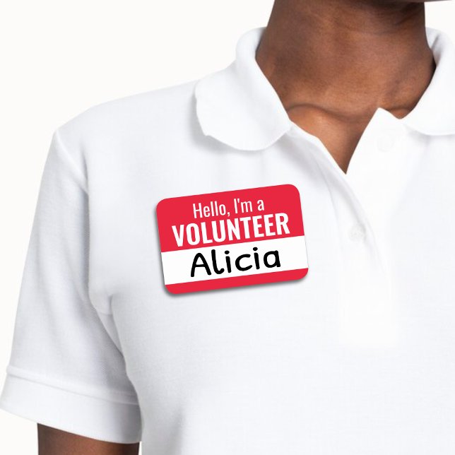 Red Wiederverwendbare Freiwillige Team Member Dry  Namensschild (Red and White Reusable Volunteer Team Member Dry Erase Name Tag)