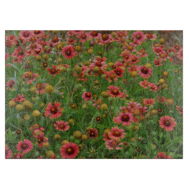 Red Wildflowers Firewheel Floral Art Glass Schneidebrett (Vorderseite)