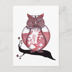 Red Willow Owl Postcard Postkarte