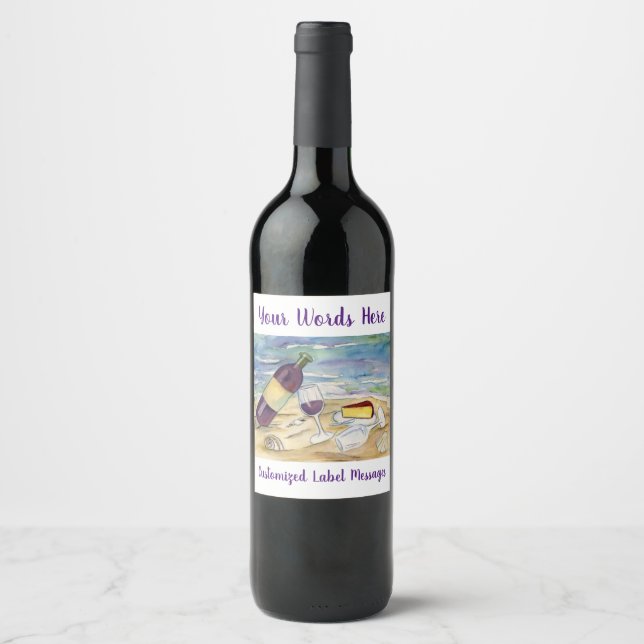 Red Wine Beach Party Custom Bottes Étiquettes (Devant)